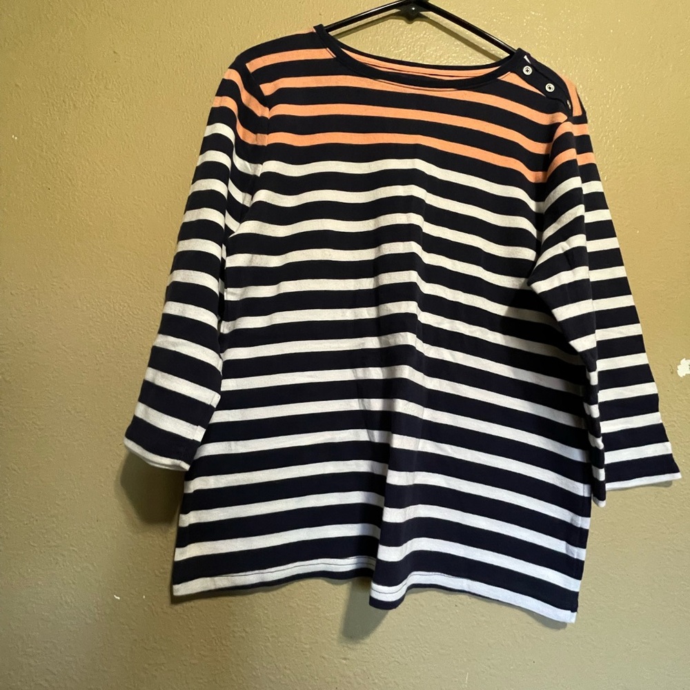 croft & barrow Navy, White & Coral Striped mid length sleeves for women 100/cott